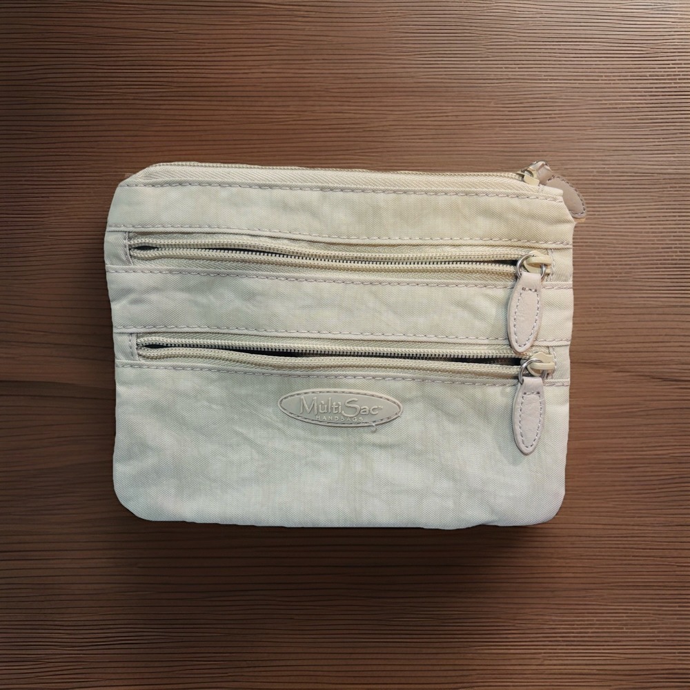 Multi Sac Beige Brown Large Triple Zip Storage ID Card Pouch Travel Nylon Clean‎